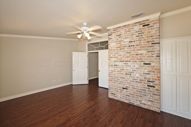 7501 Countryside Dr, Amarillo, TX 79119 - empty room featuring ceiling fan, dark wood-type flooring, ornamental molding, and baseboards