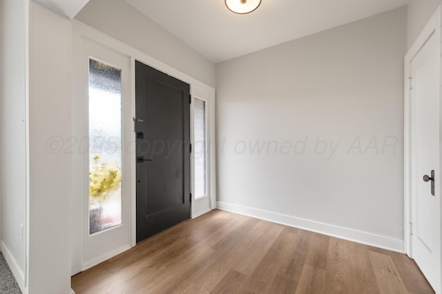 entryway with a healthy amount of sunlight and light hardwood / wood-style flooring