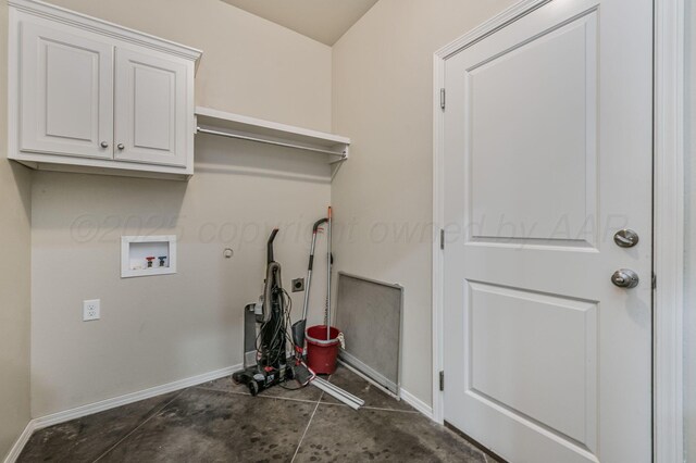 7901 Crestline Dr, Amarillo, TX 79119 - washroom with cabinet space, baseboards, and hookup for a washing machine