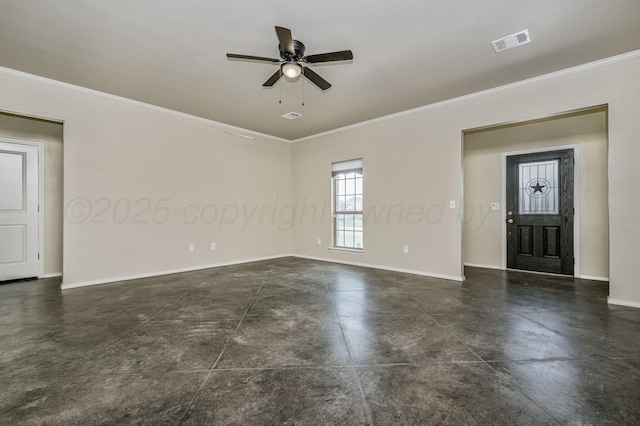 7901 Crestline Dr, Amarillo, TX 79119 - unfurnished room featuring crown molding, finished concrete floors, a ceiling fan, and baseboards