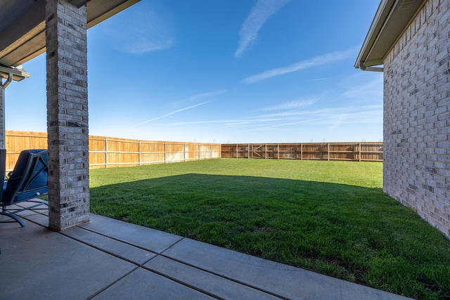 view of yard featuring a patio area and a fenced backyard