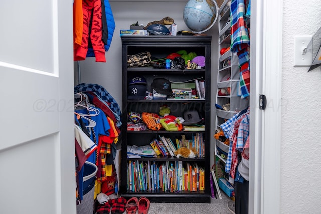 walk in closet featuring carpet flooring
