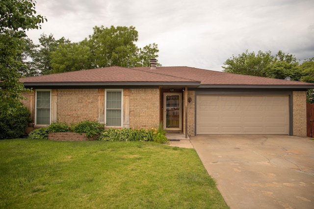 1403 Charles Ave, Panhandle, TX 79068 - single story home with driveway, brick siding, a garage, a front lawn, and roof with shingles