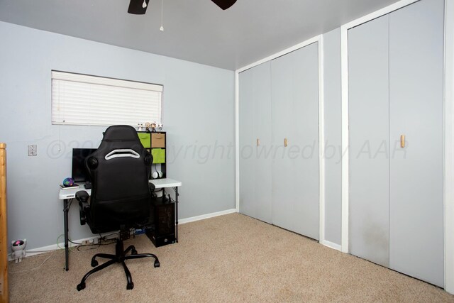 5506 Everett Ave, Amarillo, TX 79106 - carpeted home office featuring a ceiling fan and baseboards