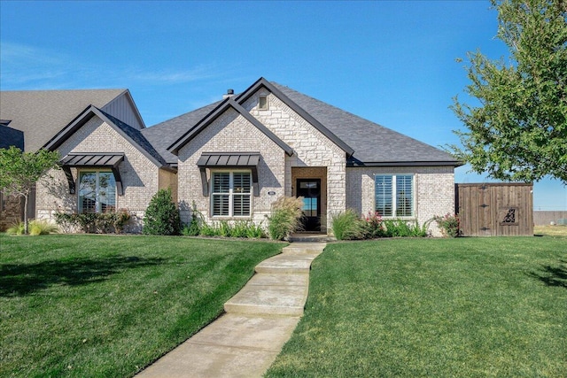 view of front of home with a front lawn