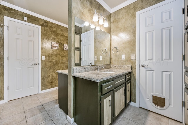 7216 Gainsborough Rd, Amarillo, TX 79106 - bathroom featuring ornamental molding, vanity, tile patterned floors, and baseboards