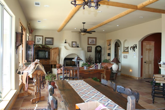 dining room featuring light tile patterned floors and ceiling fan