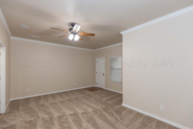 7111 Mosley St, Amarillo, TX 79119 - spare room with ceiling fan, visible vents, ornamental molding, and carpet