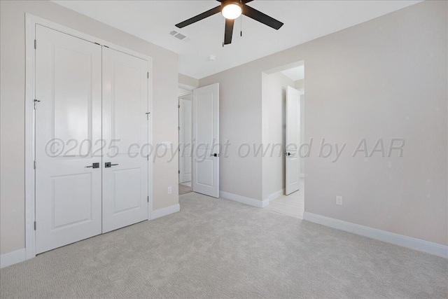 5805 Sheridan St, Amarillo, TX 79119 - unfurnished bedroom featuring light colored carpet, a closet, baseboards, and a ceiling fan