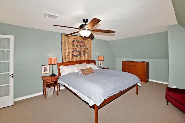 2215 S Hughes St, Amarillo, TX 79109 - carpeted bedroom with baseboards, vaulted ceiling, and a ceiling fan