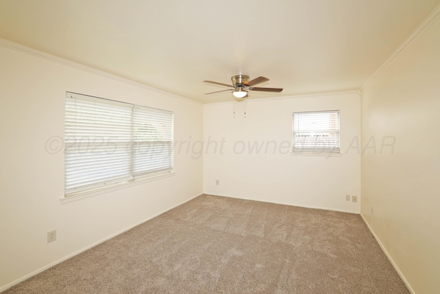 5505 SW 34th Ave, Amarillo, TX 79109 - carpeted empty room with ceiling fan, crown molding, and baseboards
