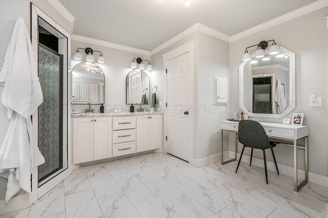 bathroom featuring vanity and crown molding