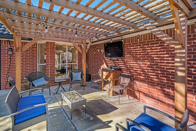 view of patio with an outdoor living space and a pergola