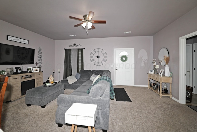 4908 Gloster St, Amarillo, TX 79118 - carpeted living area with a ceiling fan and baseboards