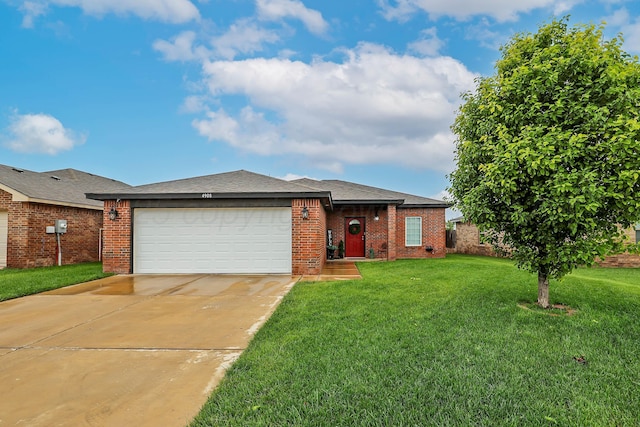 4908 Gloster St, Amarillo, TX 79118 - ranch-style house featuring brick siding, an attached garage, driveway, and a front yard