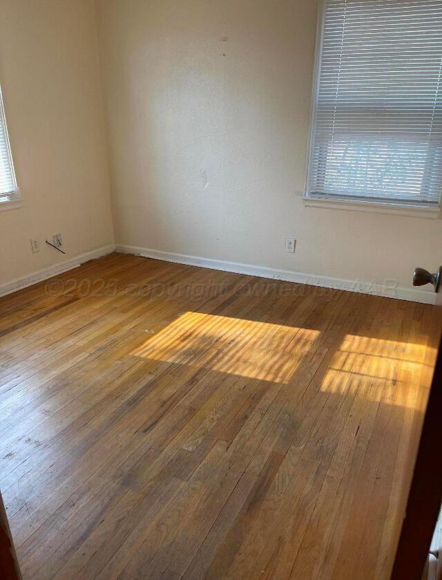 spare room with plenty of natural light, baseboards, and hardwood / wood-style flooring