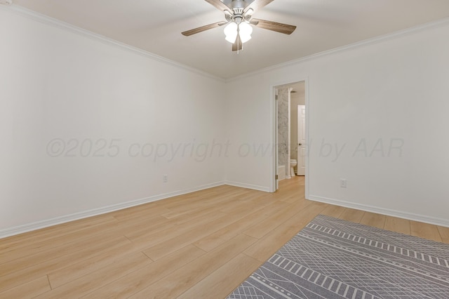 514 Melody Ln, Amarillo, TX 79118 - empty room with light wood finished floors, ceiling fan, ornamental molding, and baseboards