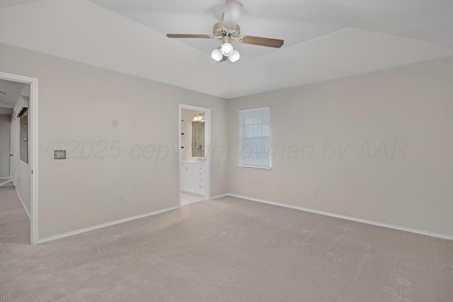unfurnished room featuring carpet, ceiling fan, and baseboards