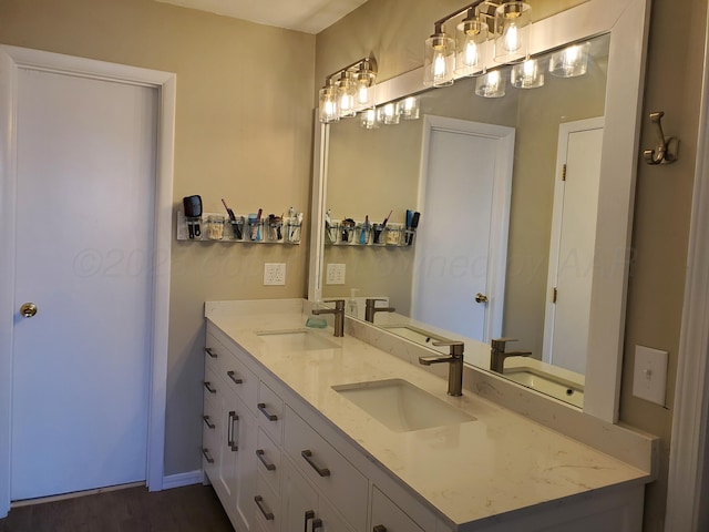 bathroom with a sink and double vanity