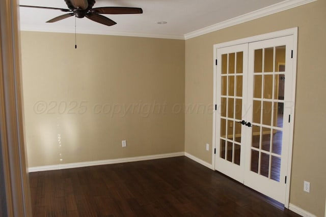 unfurnished room featuring ornamental molding, french doors, and wood finished floors