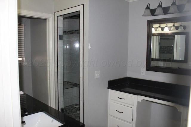 full bathroom featuring a stall shower and vanity