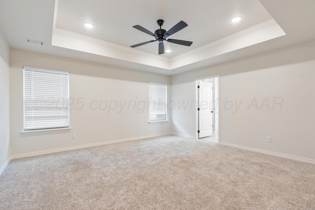 7912 Pensacola Ave, Amarillo, TX 79118 - empty room with carpet flooring, visible vents, ornamental molding, and a raised ceiling
