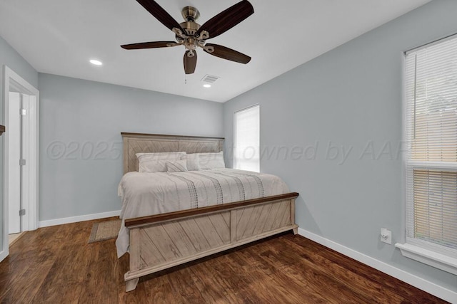 2913 Wichita Ave, Amarillo, TX 79107 - bedroom with baseboards, wood finished floors, a ceiling fan, and recessed lighting