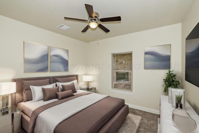 bedroom with carpet and ceiling fan