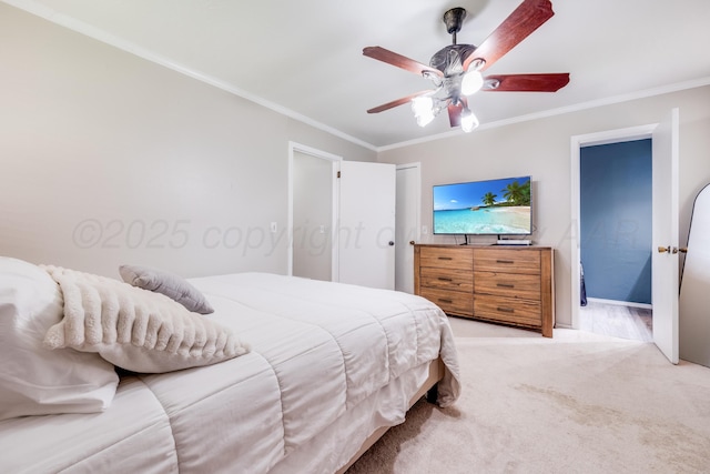 6308 Dartmouth St, Amarillo, TX 79109 - bedroom featuring crown molding, carpet, and ceiling fan