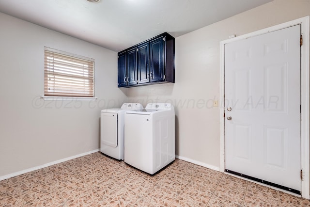 6308 Dartmouth St, Amarillo, TX 79109 - laundry room featuring separate washer and dryer, baseboards, and cabinet space