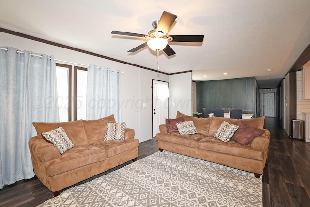 707 Trice St, Claude, TX 79019 - living room with ceiling fan, crown molding, and wood finished floors