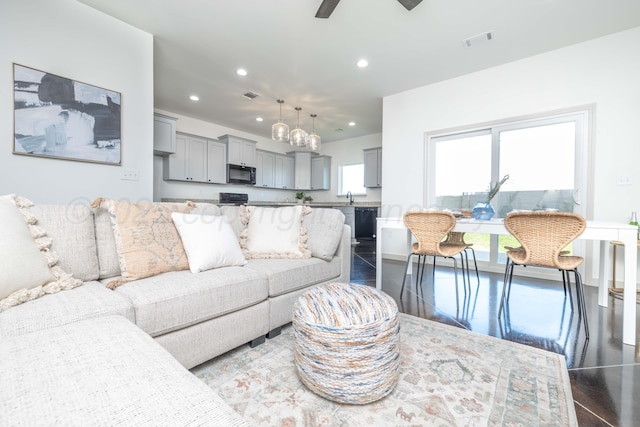 4108 Inez Way, Amarillo, TX 79124 - living room with recessed lighting, a chandelier, and a ceiling fan