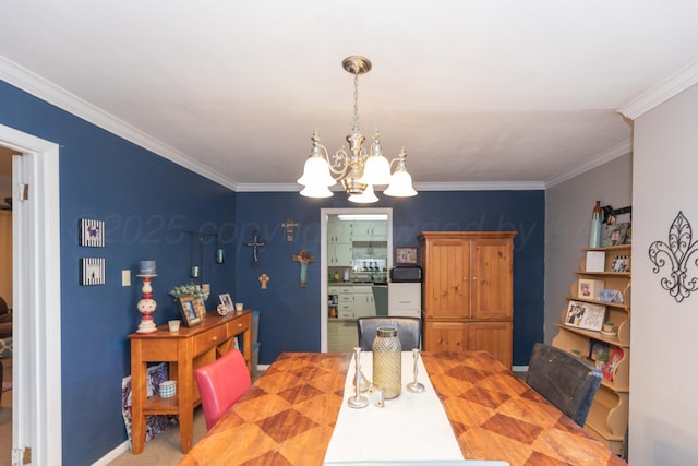 dining room featuring a chandelier and ornamental molding