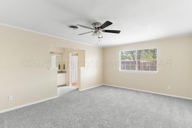 5003 Greenway Pl, Amarillo, TX 79109 - carpeted empty room featuring crown molding and a ceiling fan