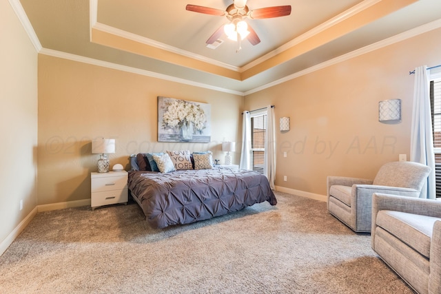 12 William Ln, Canyon, TX 79015 - bedroom with a raised ceiling, multiple windows, carpet, and crown molding