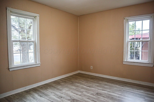 spare room with light wood-type flooring and plenty of natural light