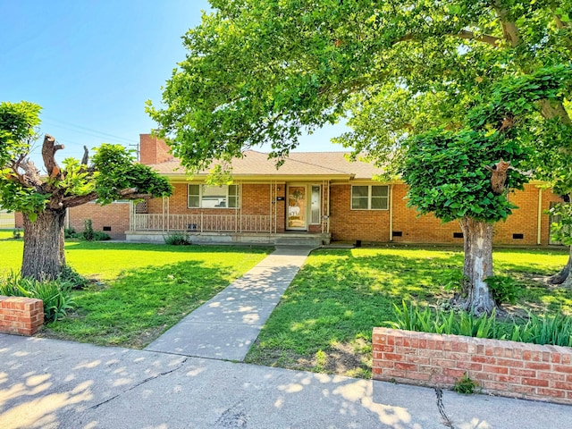 1301 S Fordham St, Perryton, TX 79070 - single story home with crawl space, covered porch, a front yard, and brick siding