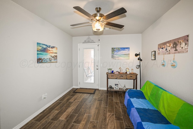 3001 Bismarck Ave, Amarillo, TX 79118 - entrance foyer with baseboards, dark wood-style floors, and ceiling fan
