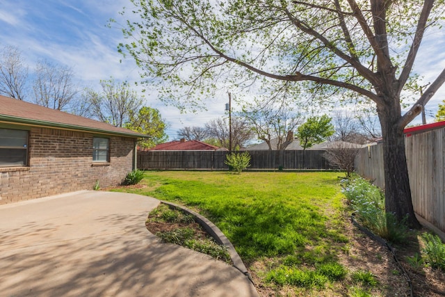 view of yard featuring a patio and a fenced backyard