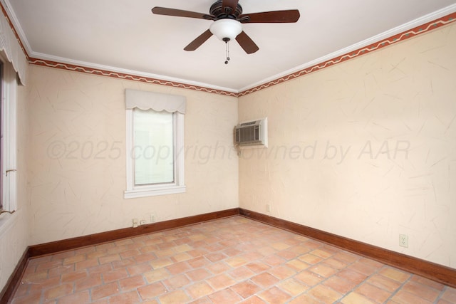 2615 S Hayden St, Amarillo, TX 79109 - spare room featuring a wall unit AC, crown molding, and ceiling fan