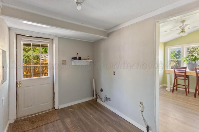 110 N Houston St, Shamrock, TX 79079 - washroom featuring wood finished floors, healthy amount of natural light, and a ceiling fan