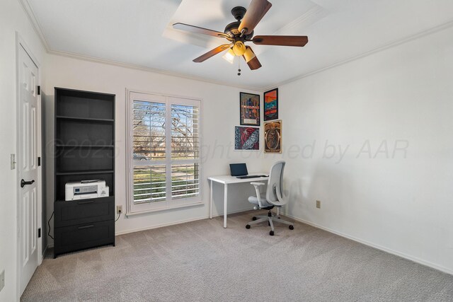 7809 Tarter Ave, Amarillo, TX 79121 - carpeted home office featuring crown molding and ceiling fan