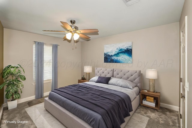 bedroom with carpet floors and ceiling fan