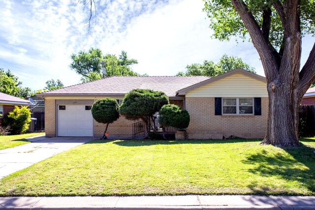 3605 Lenwood Dr, Amarillo, TX 79109 - ranch-style house featuring brick siding, concrete driveway, a garage, and a front lawn