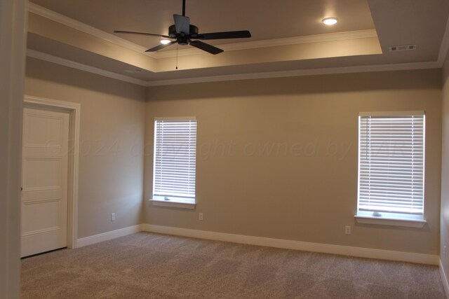 8104 Miami Ave, Amarillo, TX 79118 - spare room with a raised ceiling, crown molding, baseboards, carpet, and ceiling fan