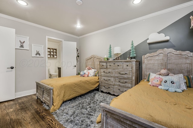 4407 SW 3rd Ave, Amarillo, TX 79106 - bedroom with dark wood-style flooring, ornamental molding, baseboards, and recessed lighting