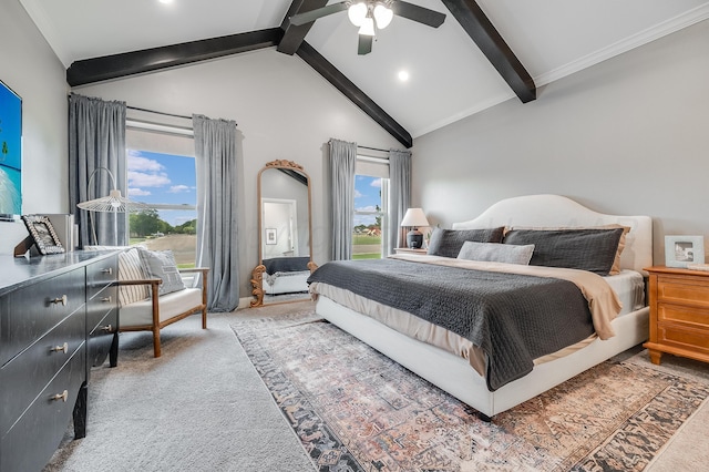 1600 NE 6th St, Dumas, TX 79029 - bedroom featuring carpet, ceiling fan, beamed ceiling, and recessed lighting