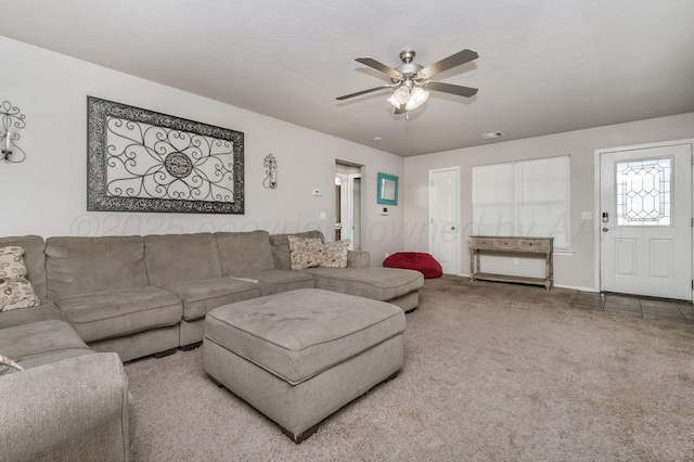 7209 Explorer Trl, Amarillo, TX 79118 - carpeted living room with ceiling fan and baseboards