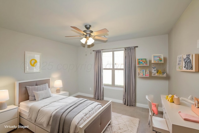 4711 Scotty Dr, Amarillo, TX 79110 - bedroom featuring light carpet, baseboards, and a ceiling fan