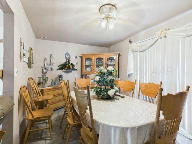 dining area featuring a textured ceiling and a ceiling fan